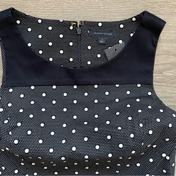 *NWT Tommy Hilfiger Belted Navy Dotted Sheath Dress - Picture 3 of 9